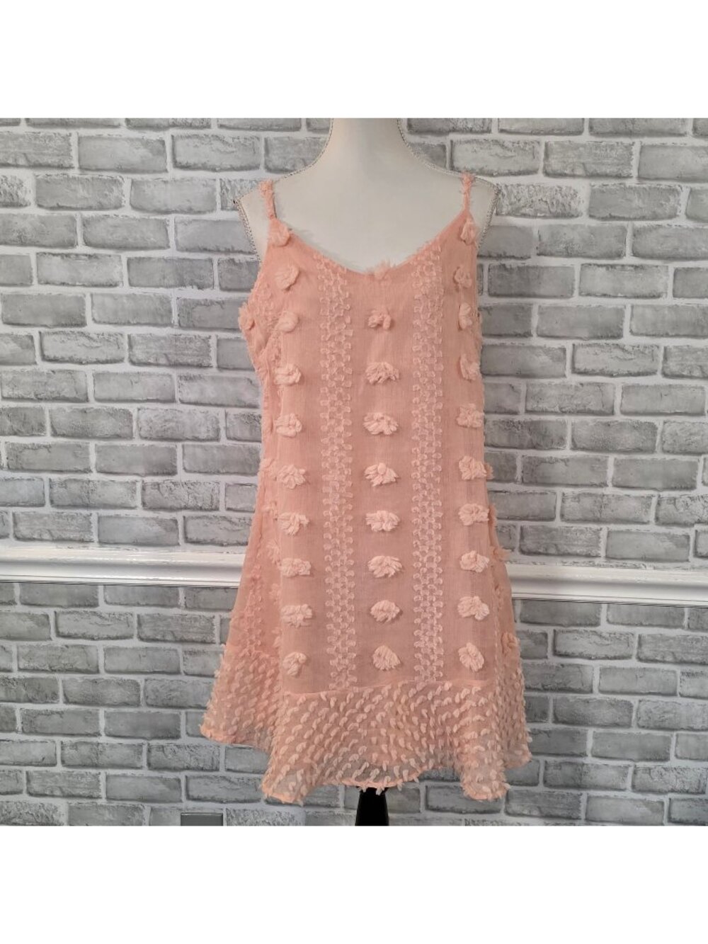 Bella Ella Boutique NWT Peach 3D Floral Textured Mini Dress XL Coquette Ballet